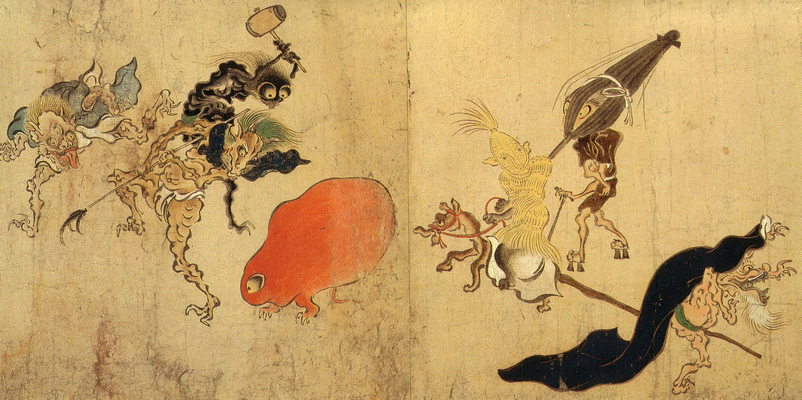 Hyakki Yagyo Emaki (“Night Parade of One Hundred Demons”) scroll. In the Heian period, old tools and animals were believed to become oni (yokai) that paraded through the night.
